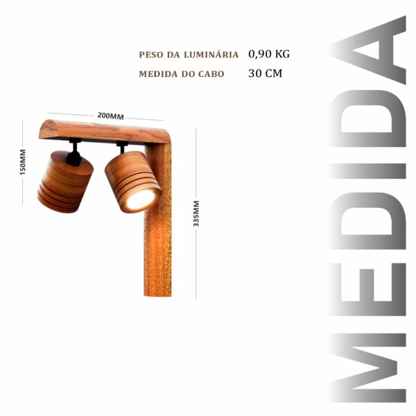 Arandela Dual Argel com Spot 2x7W 700LM BIV 3000K Madeira Maciça Rústica de Demolição - Imagem 3