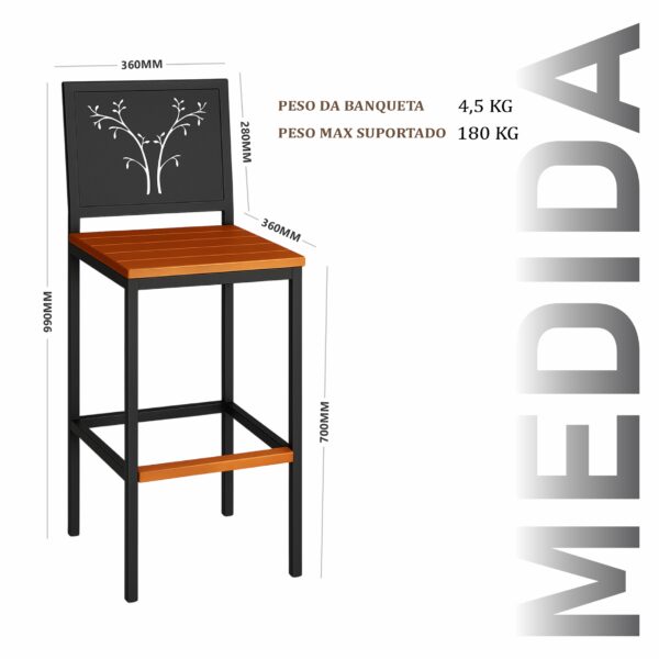 Banqueta Amsterdam de Aço com Pintura Eletrostática e Madeira Maciça de Demolição - Imagem 3