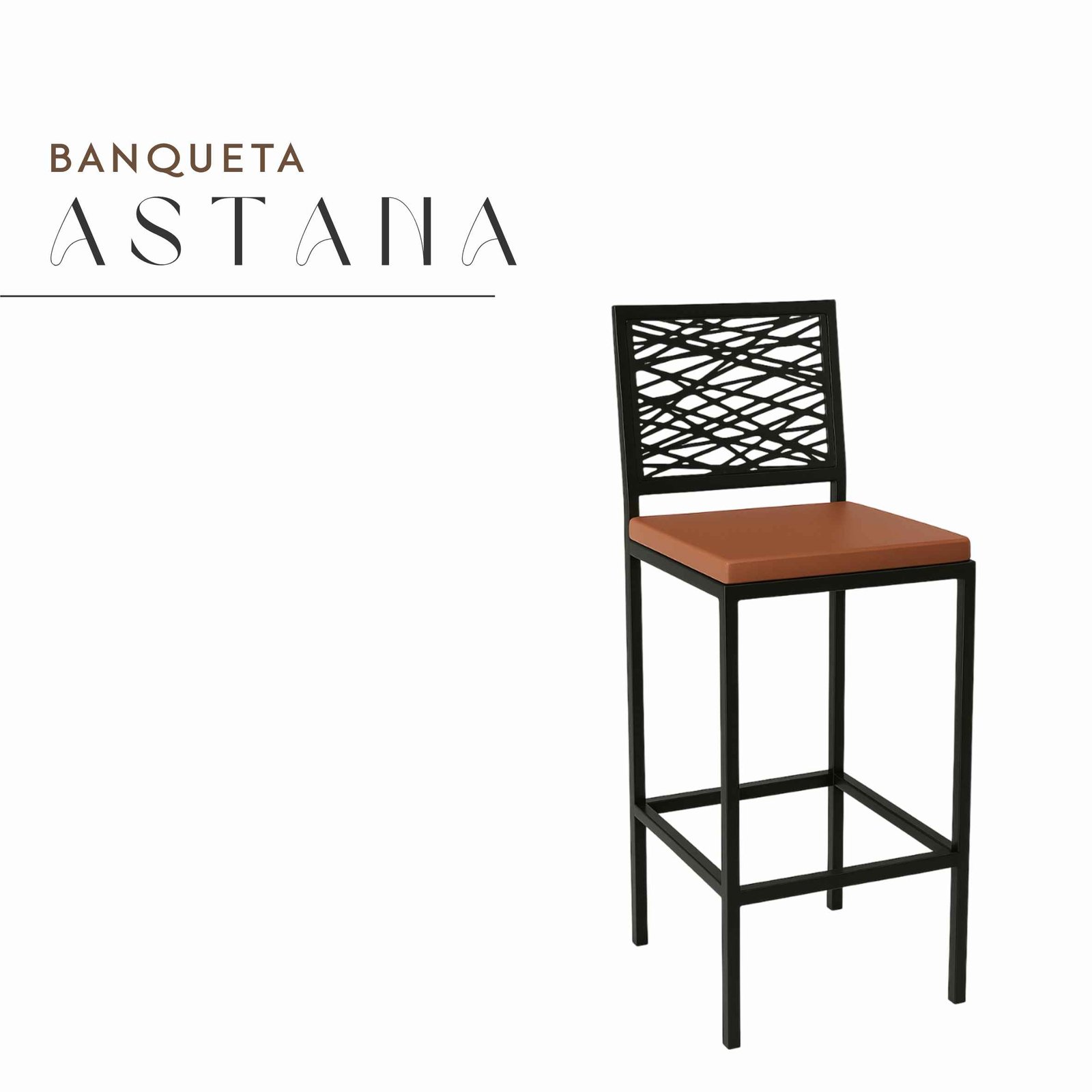 Banqueta Astana de Aço com Pintura Eletrostática e Corino