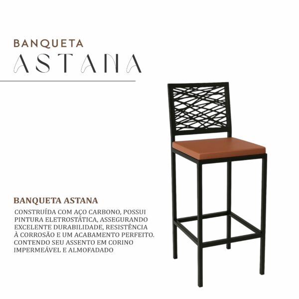 Banqueta Astana de Aço com Pintura Eletrostática e Corino - Imagem 2