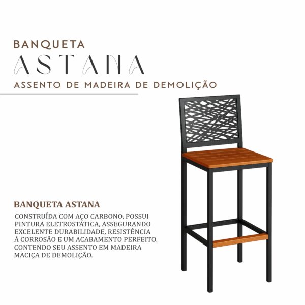 Banqueta Astana de Aço com Pintura Eletrostática e Madeira Maciça de Demolição - Imagem 2