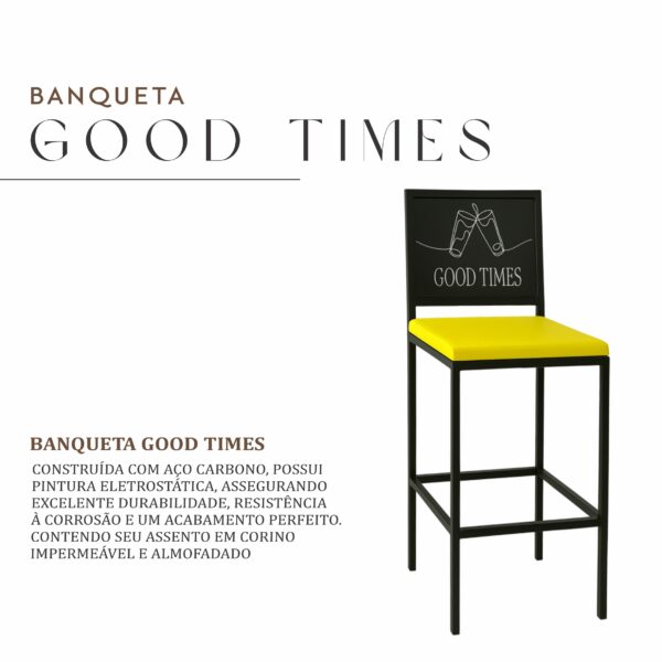 Banqueta Good Times de Aço com Pintura Eletrostática e Corino - Imagem 2