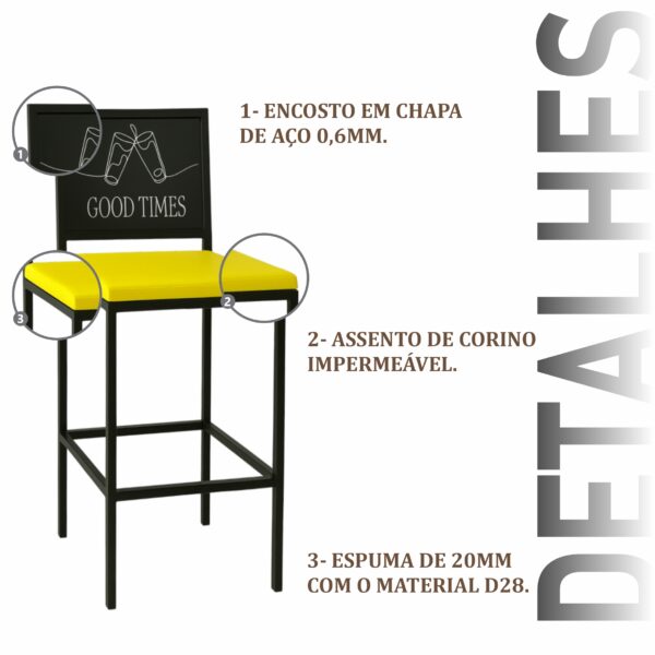 Banqueta Good Times de Aço com Pintura Eletrostática e Corino - Imagem 4