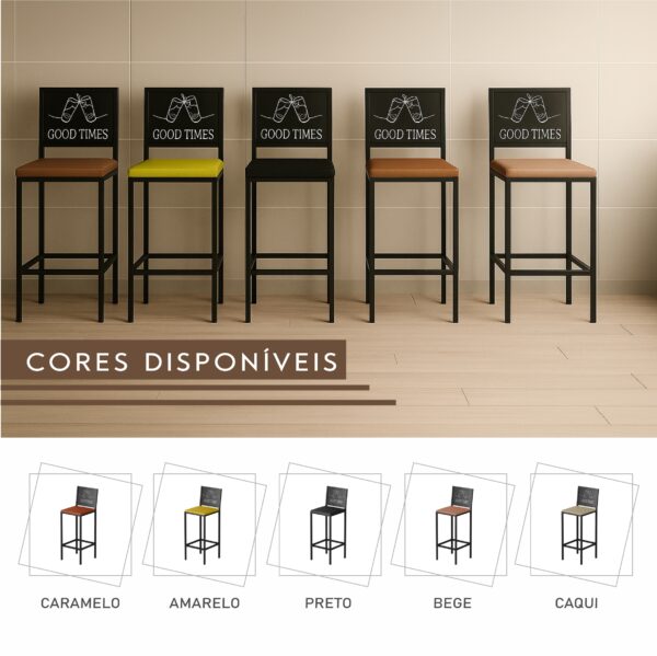 Banqueta Good Times de Aço com Pintura Eletrostática e Corino - Imagem 5