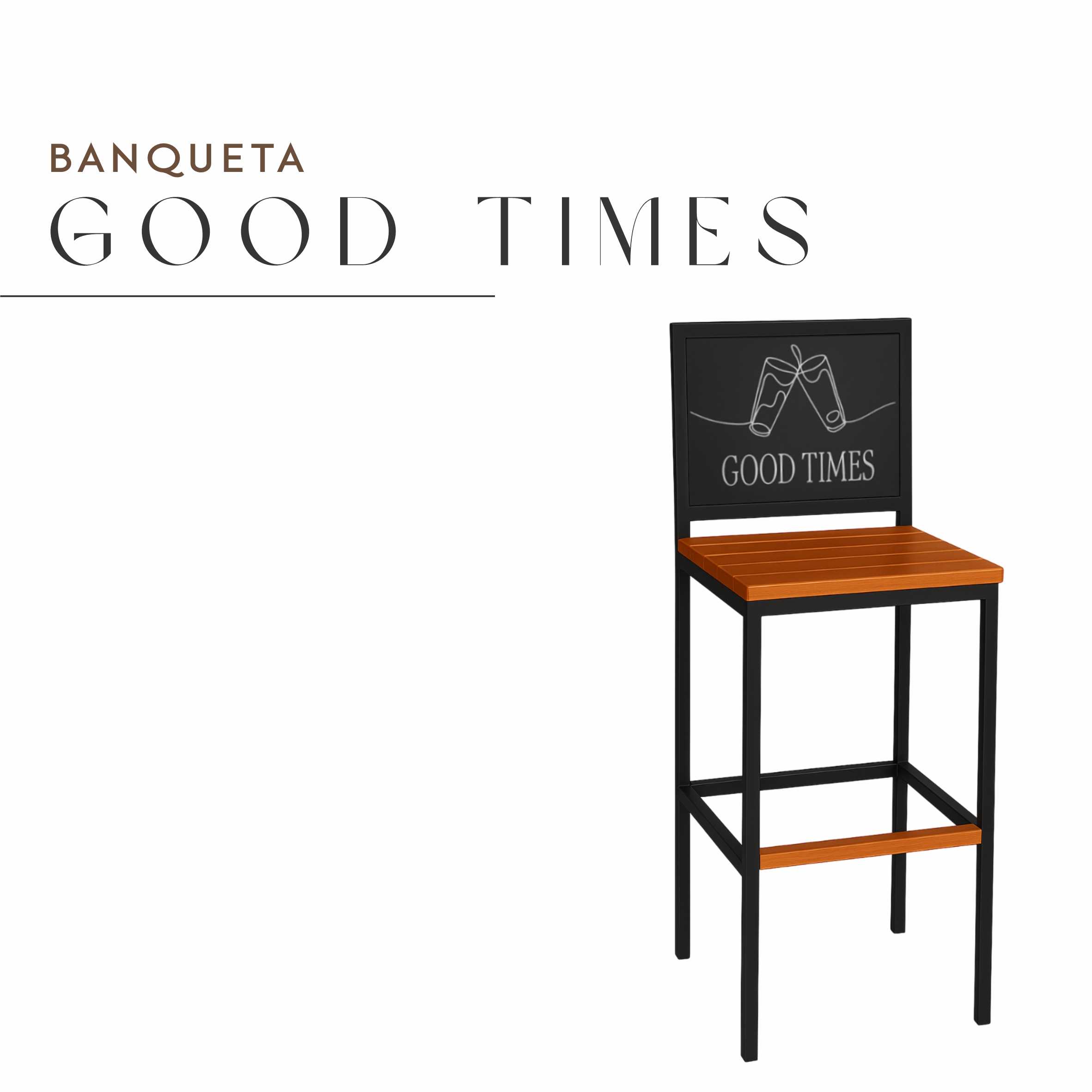 Banqueta Good Times de Aço com Pintura Eletrostática e Madeira Maciça de Demolição