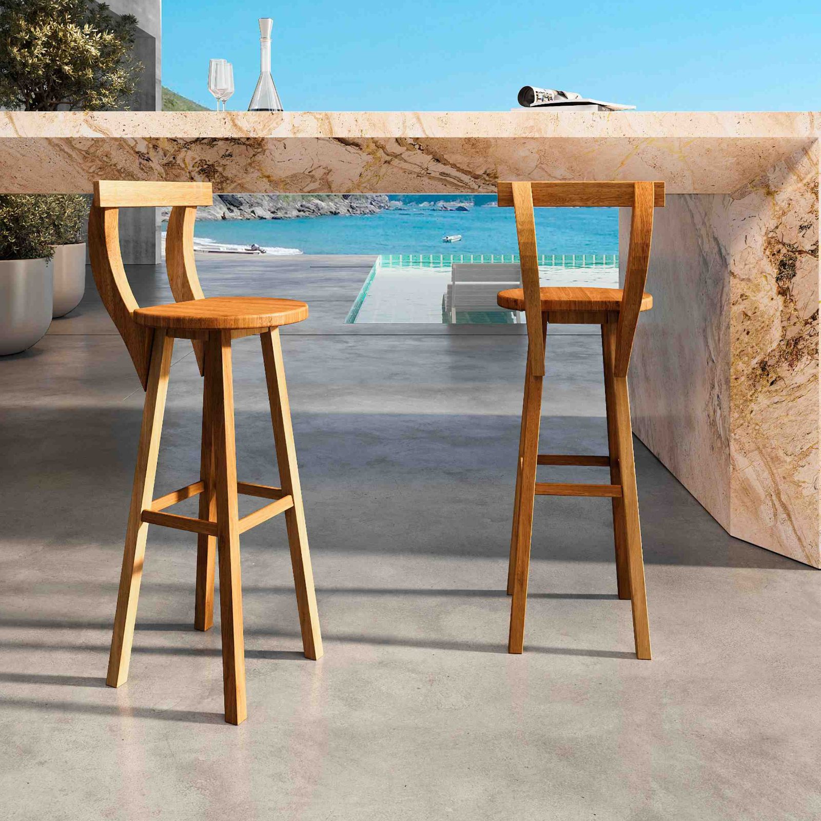 Banqueta Iraque Madeira Maciça Rústica de Demolição