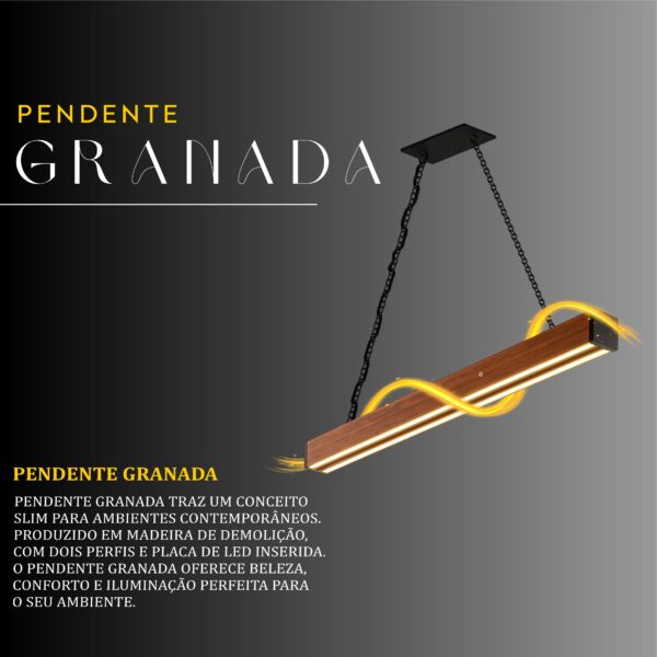 Pendente Led Granada Corrente 36w 4000lm Bivolt de Madeira Maciça Rústica de Demolição - Imagem 2