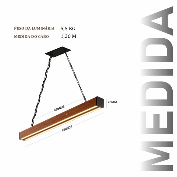 Pendente Led Granada Corrente 36w 4000lm Bivolt de Madeira Maciça Rústica de Demolição - Imagem 3