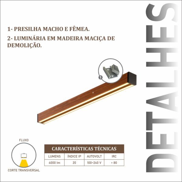 Luminária Led Granada 36w 4000lm Bivolt de Madeira Maciça Rústica de Demolição - Imagem 4