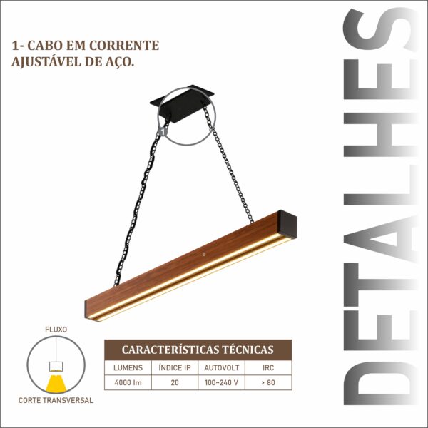 Pendente Led Granada Corrente 36w 4000lm Bivolt de Madeira Maciça Rústica de Demolição - Imagem 4