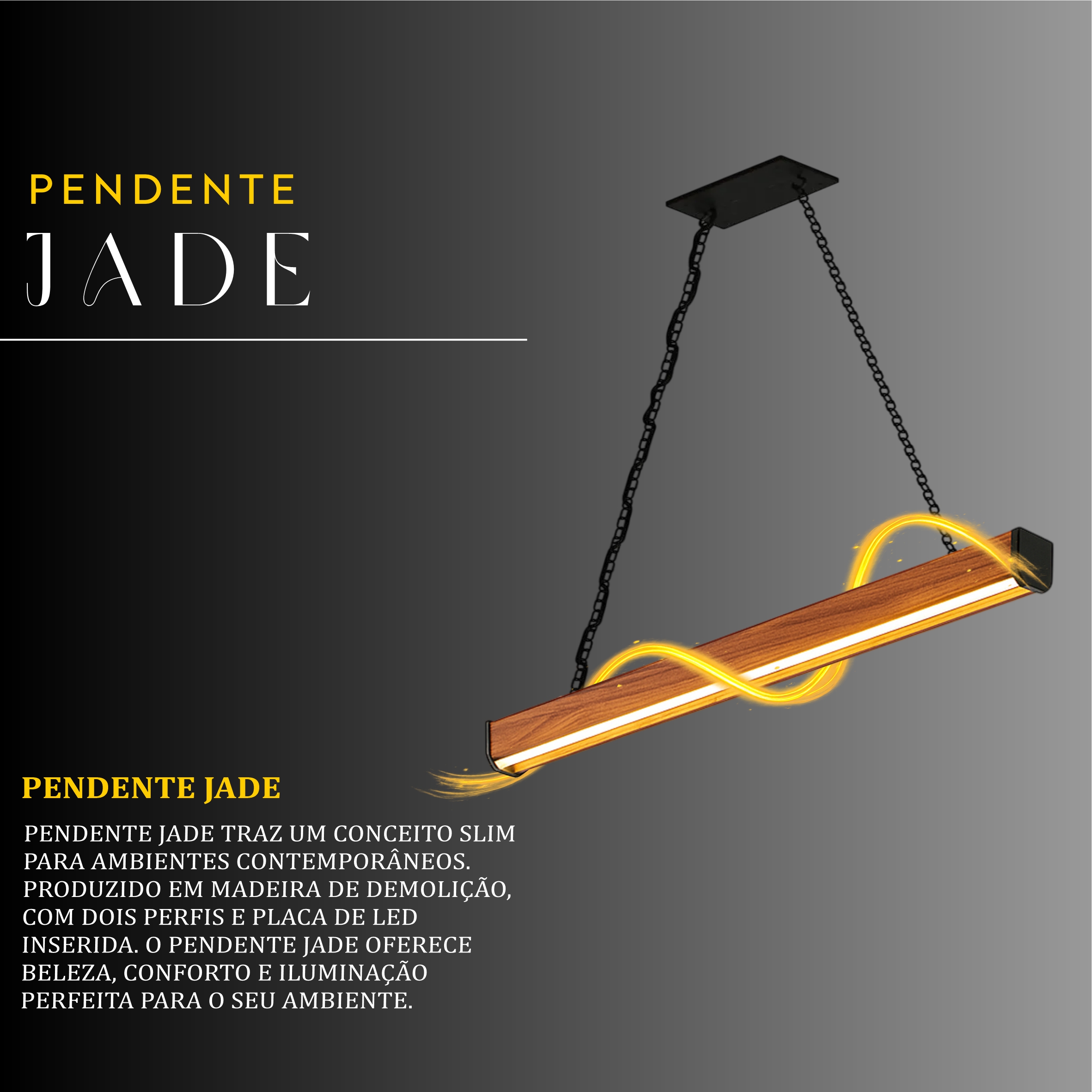 Pendente Led Jade Corrente 36w 4000lm Bivolt de Madeira Maciça Rústica de Demolição