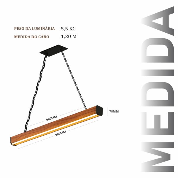 Pendente Led Jade Corrente 36w 4000lm Bivolt de Madeira Maciça Rústica de Demolição - Imagem 3