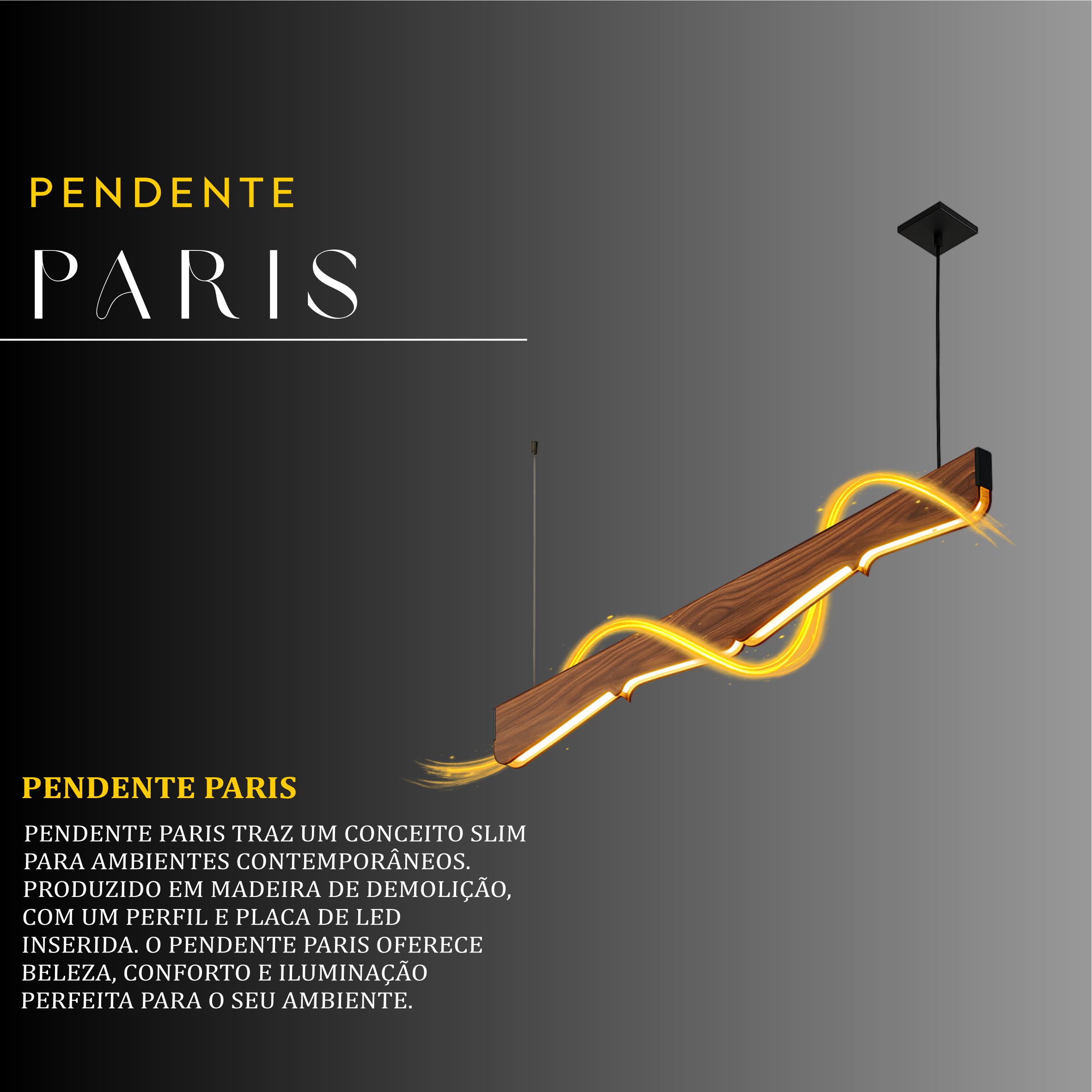 Pendente Led Paris 24w 2800lm Bivolt de Madeira Maciça Rústica de Demolição