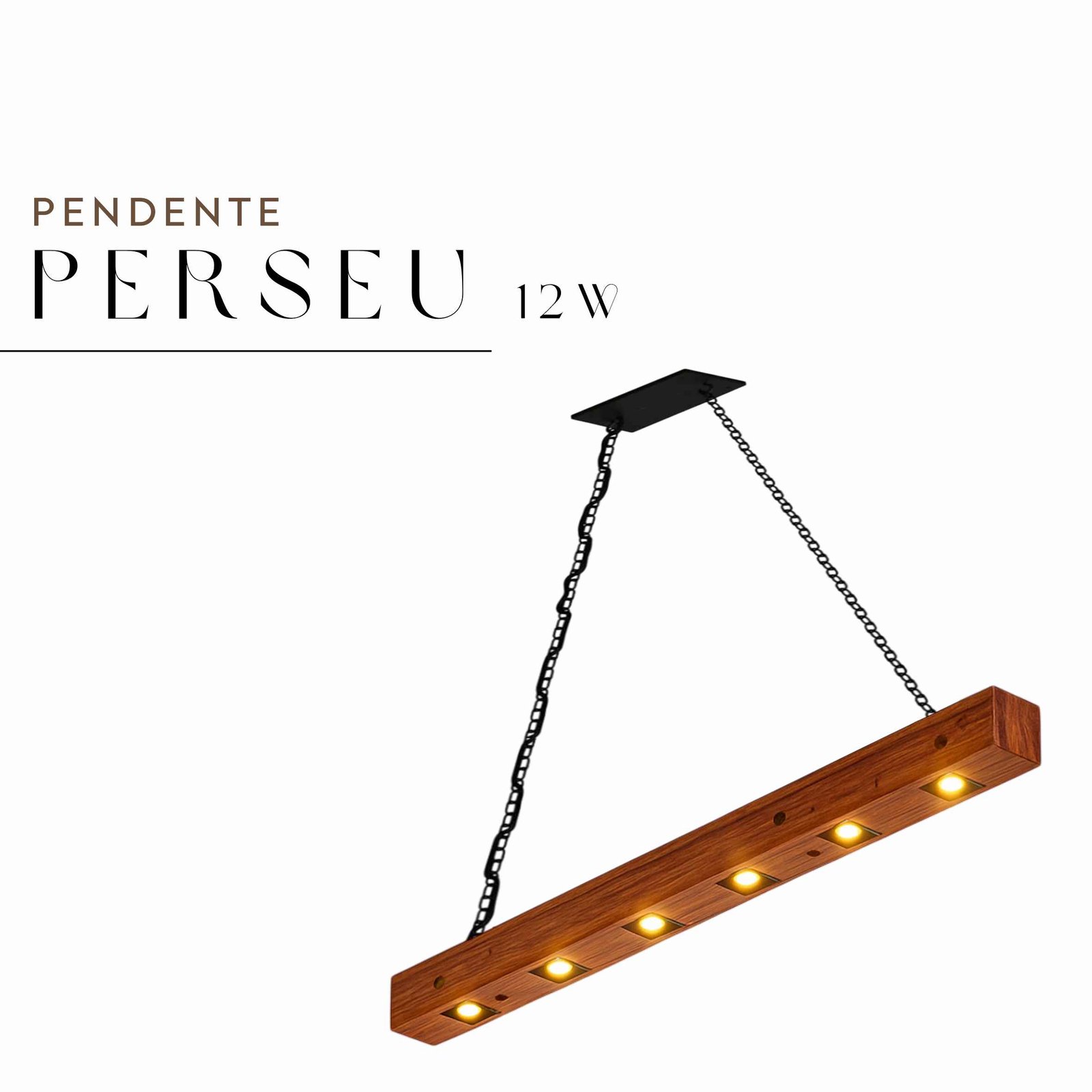 Pendente Perseu Corrente 12w Bivolt de Madeira Maciça Rústica de Demolição