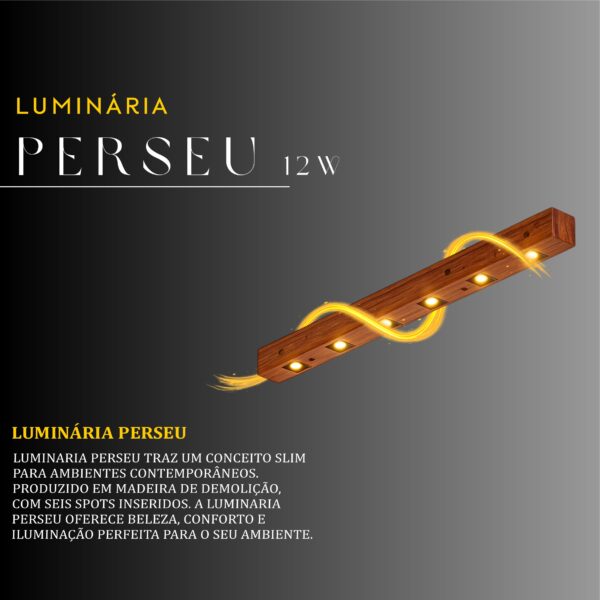Luminária Perseu 12w Bivolt de Madeira Maciça Rústica de Demolição - Imagem 2
