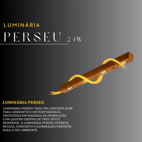 Luminária Perseu 24w Bivolt de Madeira Maciça Rústica de Demolição - Imagem 2