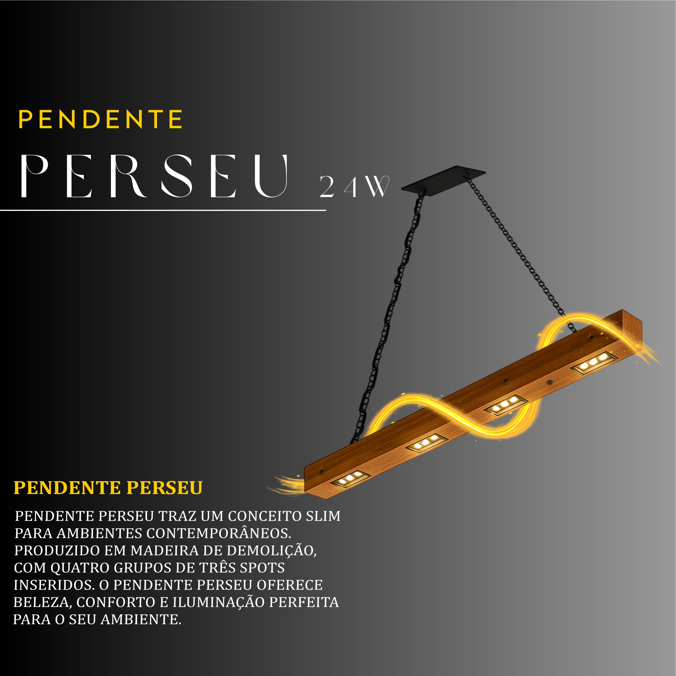 Pendente Perseu Corrente 24w Bivolt de Madeira Maciça Rústica de Demolição