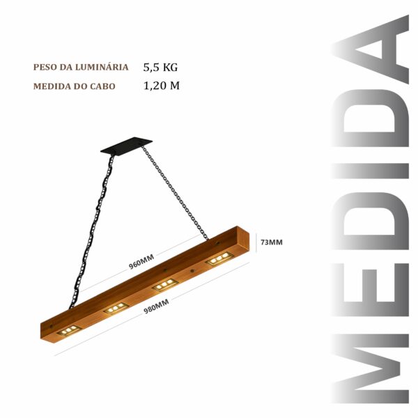 Pendente Perseu Corrente 24w Bivolt de Madeira Maciça Rústica de Demolição - Imagem 3