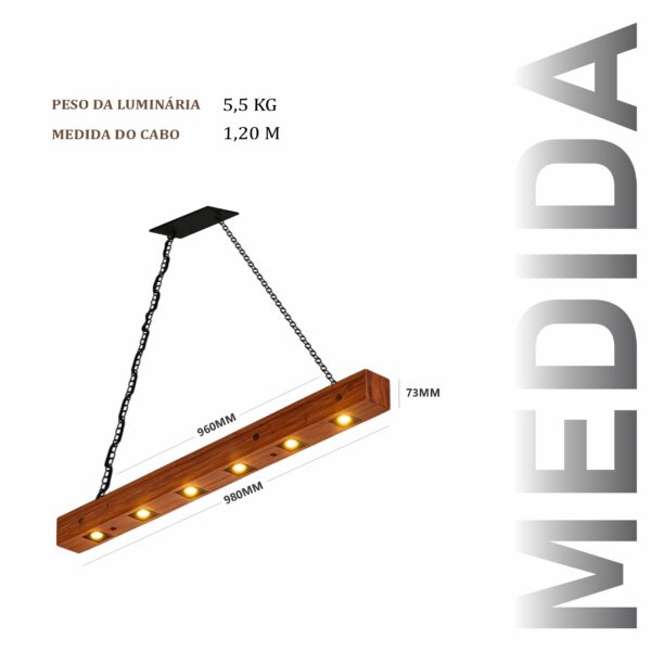 Pendente Perseu Corrente 12w Bivolt de Madeira Maciça Rústica de Demolição - Imagem 3