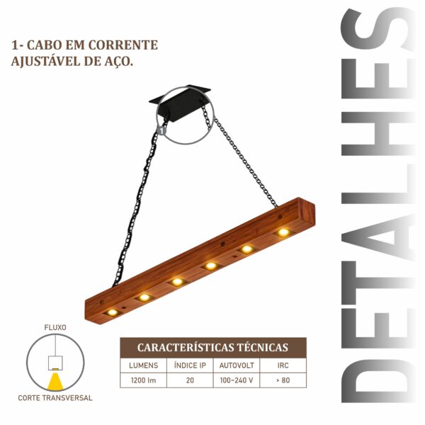 Pendente Perseu Corrente 12w Bivolt de Madeira Maciça Rústica de Demolição - Imagem 4