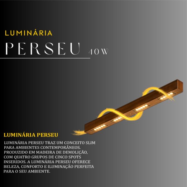 Luminária Perseu 40w Bivolt de Madeira Maciça Rústica de Demolição - Imagem 2
