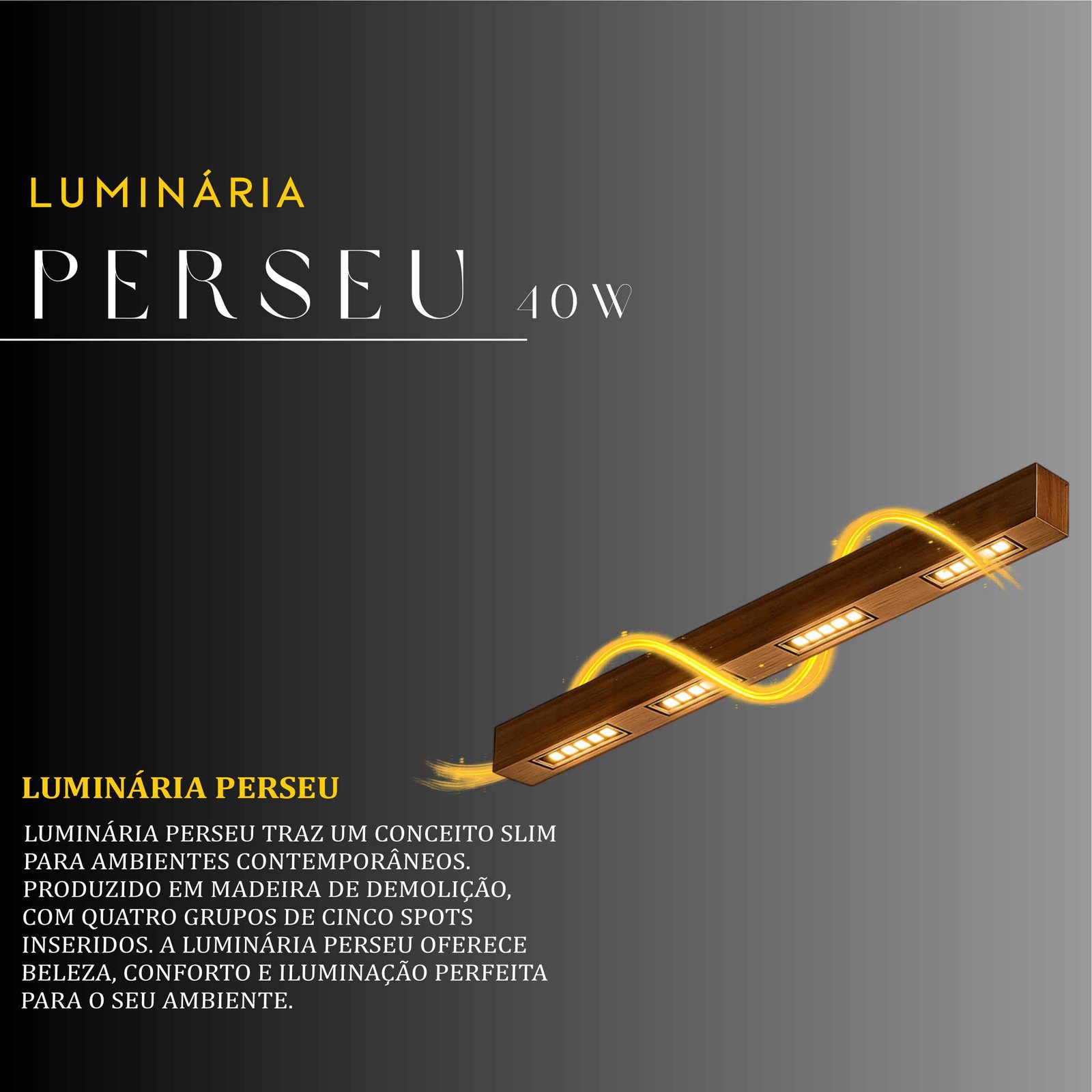 Luminária Perseu 40w Bivolt de Madeira Maciça Rústica de Demolição