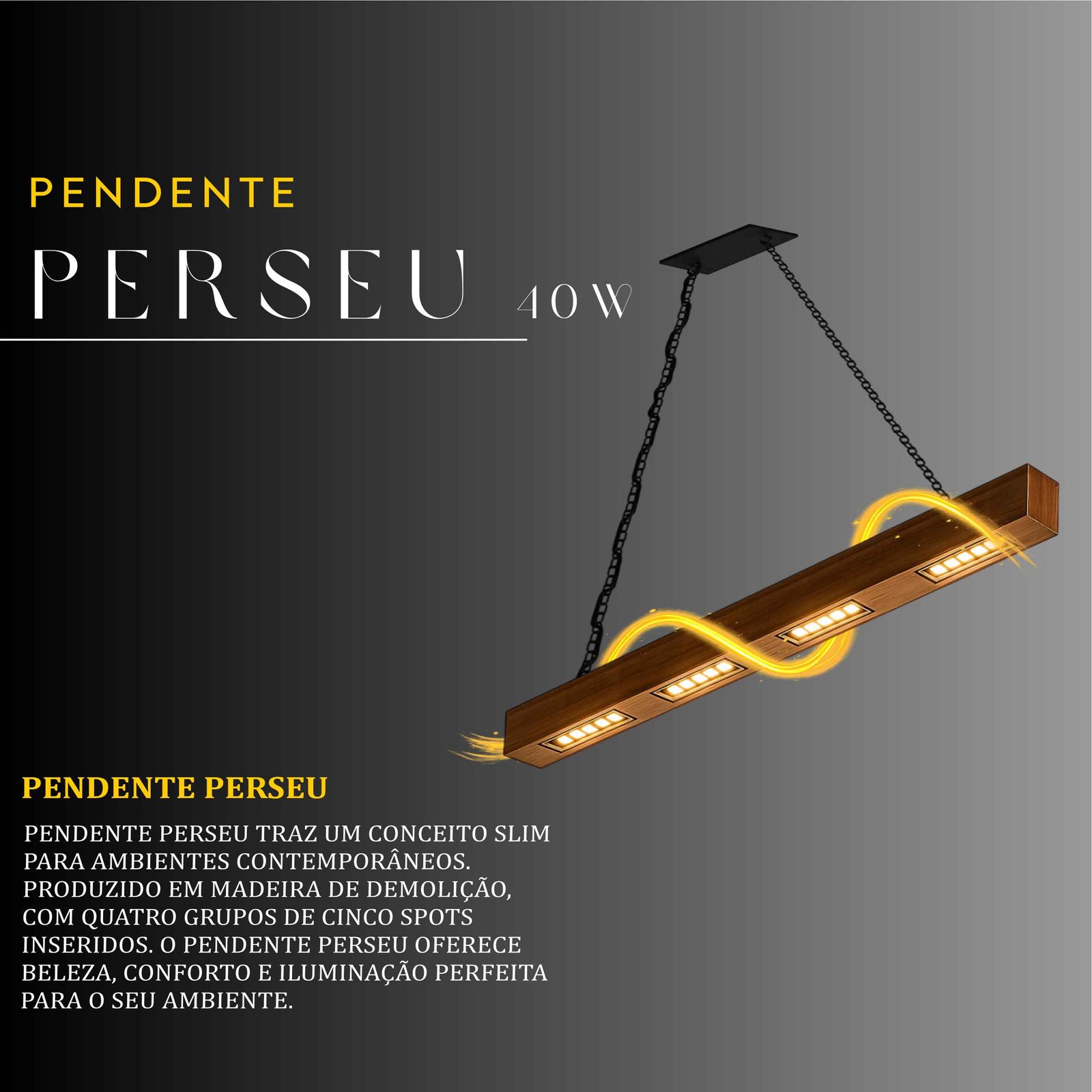 Pendente Perseu Corrente 40w Bivolt de Madeira Maciça Rústica de Demolição