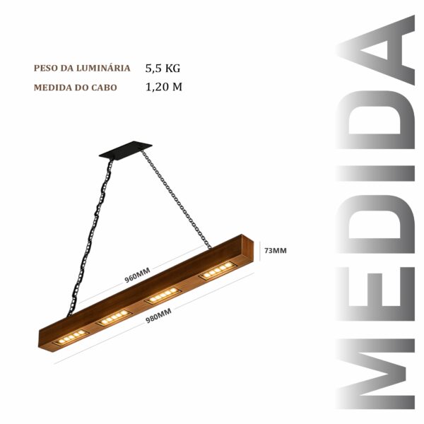Pendente Perseu Corrente 40w Bivolt de Madeira Maciça Rústica de Demolição - Imagem 3