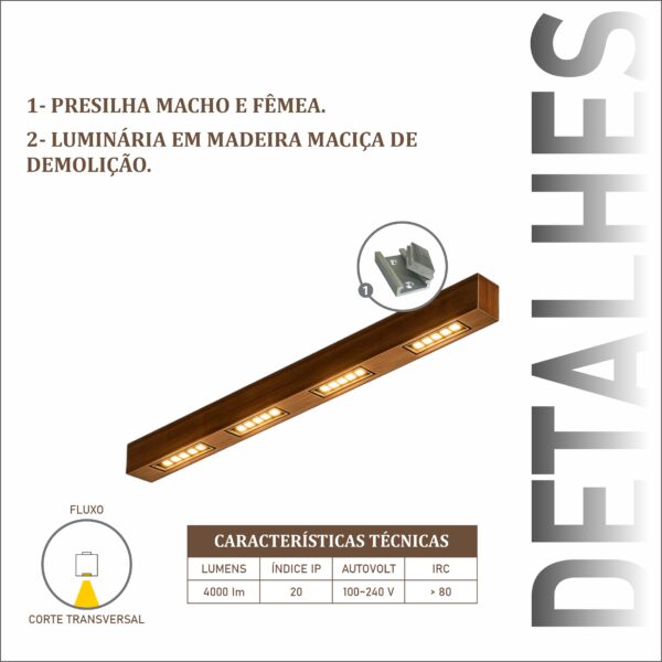Luminária Perseu 40w Bivolt de Madeira Maciça Rústica de Demolição - Imagem 4