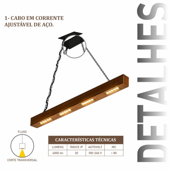 Pendente Perseu Corrente 40w Bivolt de Madeira Maciça Rústica de Demolição - Imagem 4