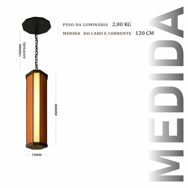 Pendente Led Esmeralda Canto Corrente 36w 4000lm Bivolt de Madeira Maciça Rústica de Demolição - Imagem 3