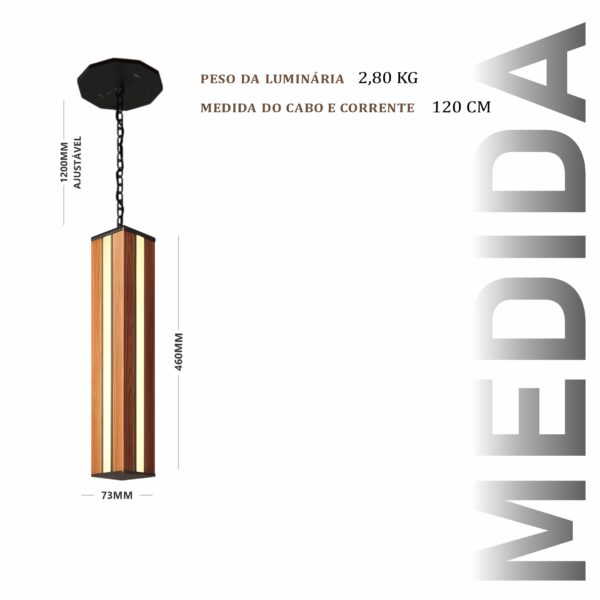 Pendente Led Esmeralda Centro Corrente 36w 4000lm Bivolt de Madeira Maciça Rústica de Demolição - Imagem 3