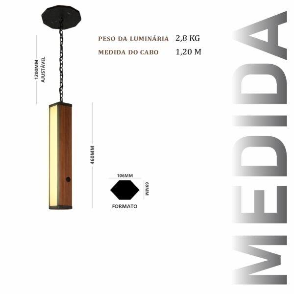 Pendente Led Havaí Cabo Corrente 36w 4000lm Bivolt de Madeira Maciça Rústica de Demolição - Imagem 3