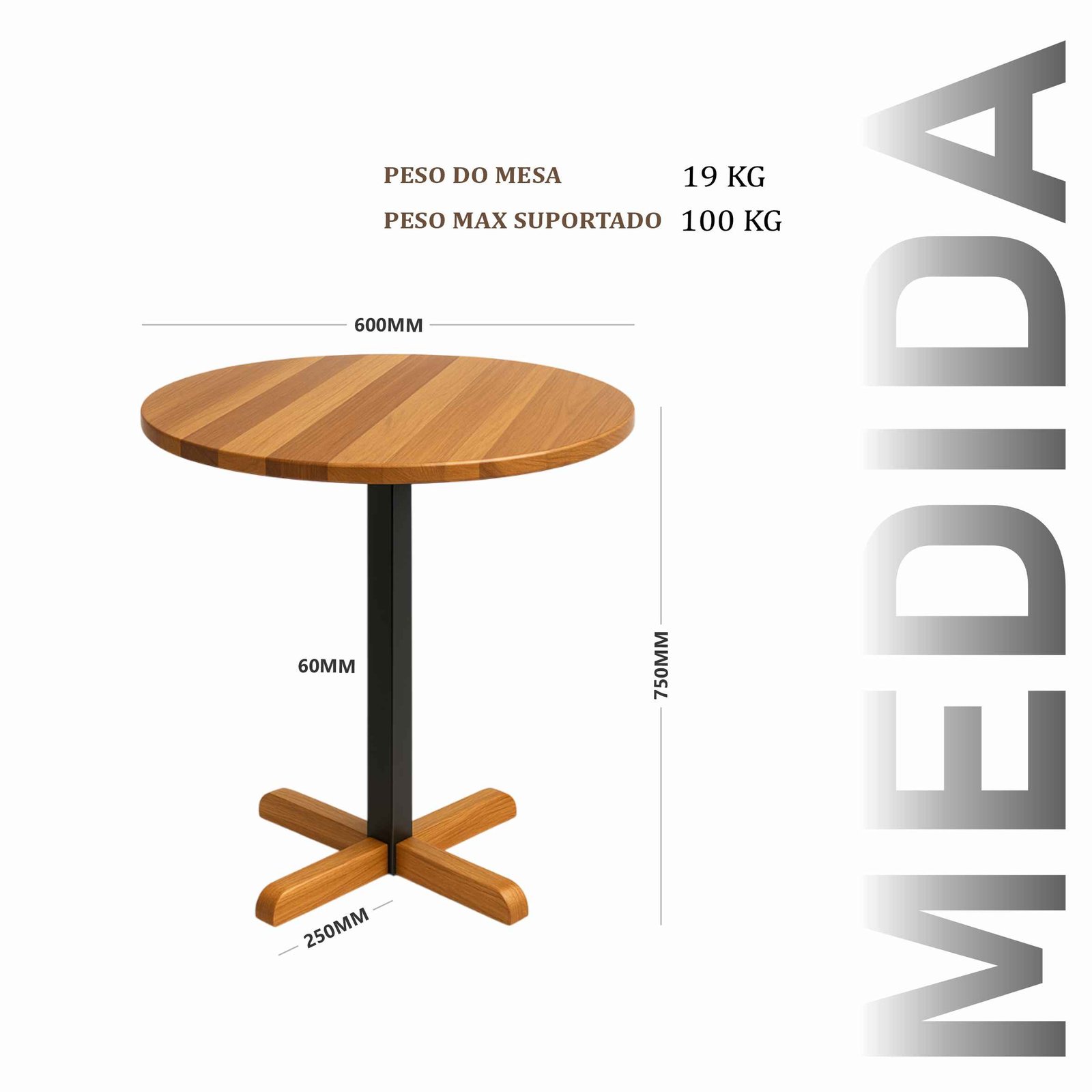 Mesa Montenegro Redonda 600mm de Diâmetro Madeira de Demolição - Imagem 3