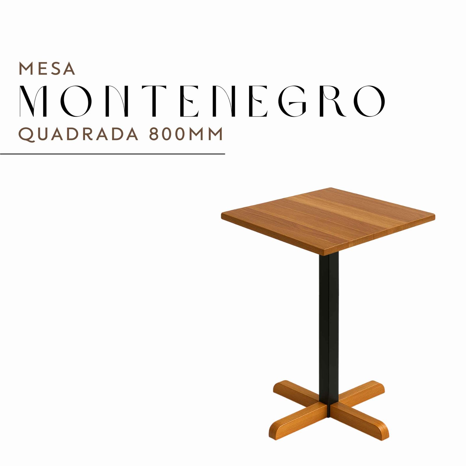 Mesa Montenegro Quadrada 800x800mm Madeira Maciça de Demolição