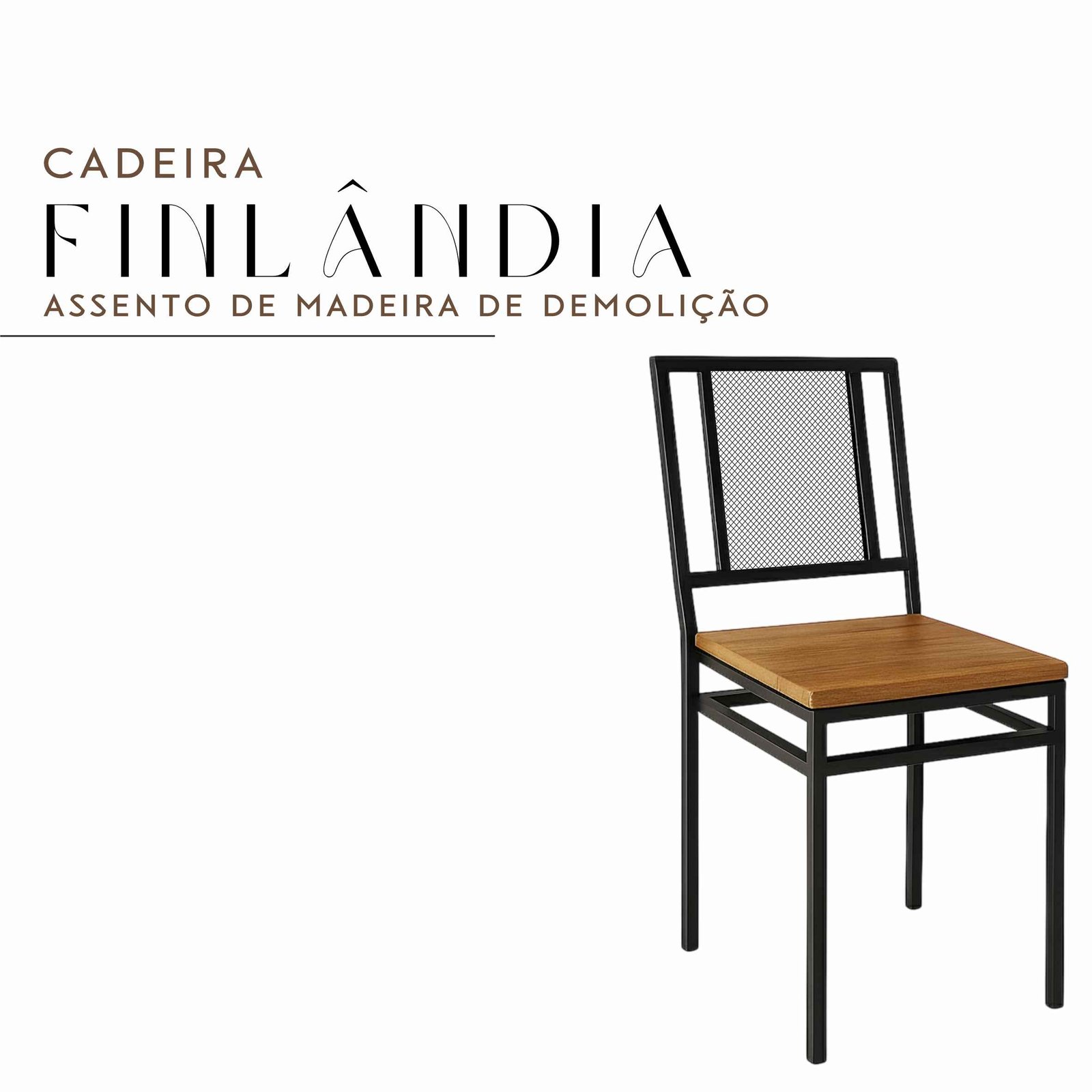 Cadeira Finlândia em Aço com pintura Eletrostática Assento em Madeira Maciça