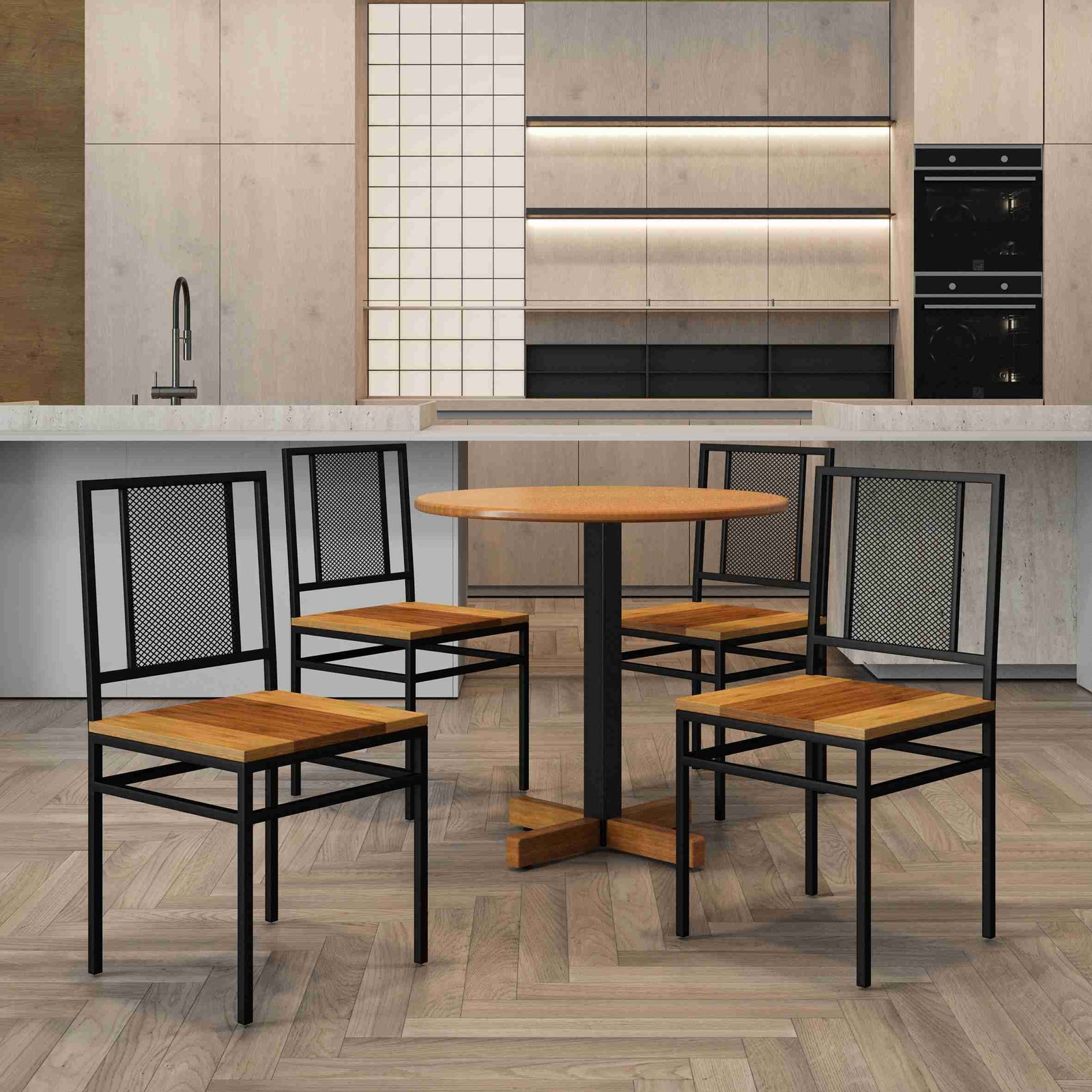 Cadeira Finlândia em Aço com pintura Eletrostática Assento em Madeira Maciça