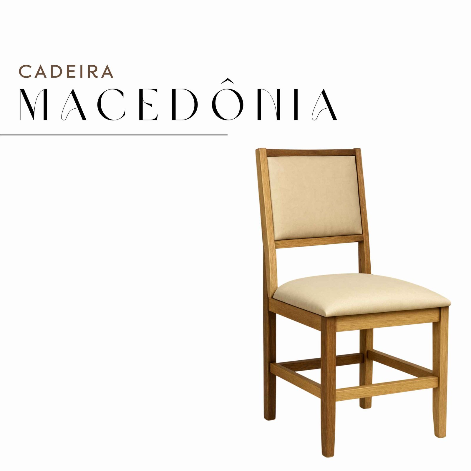 Cadeira Macedônia de Madeira Maciça de Demolição Assento e Encosto de Courvin Almofadado