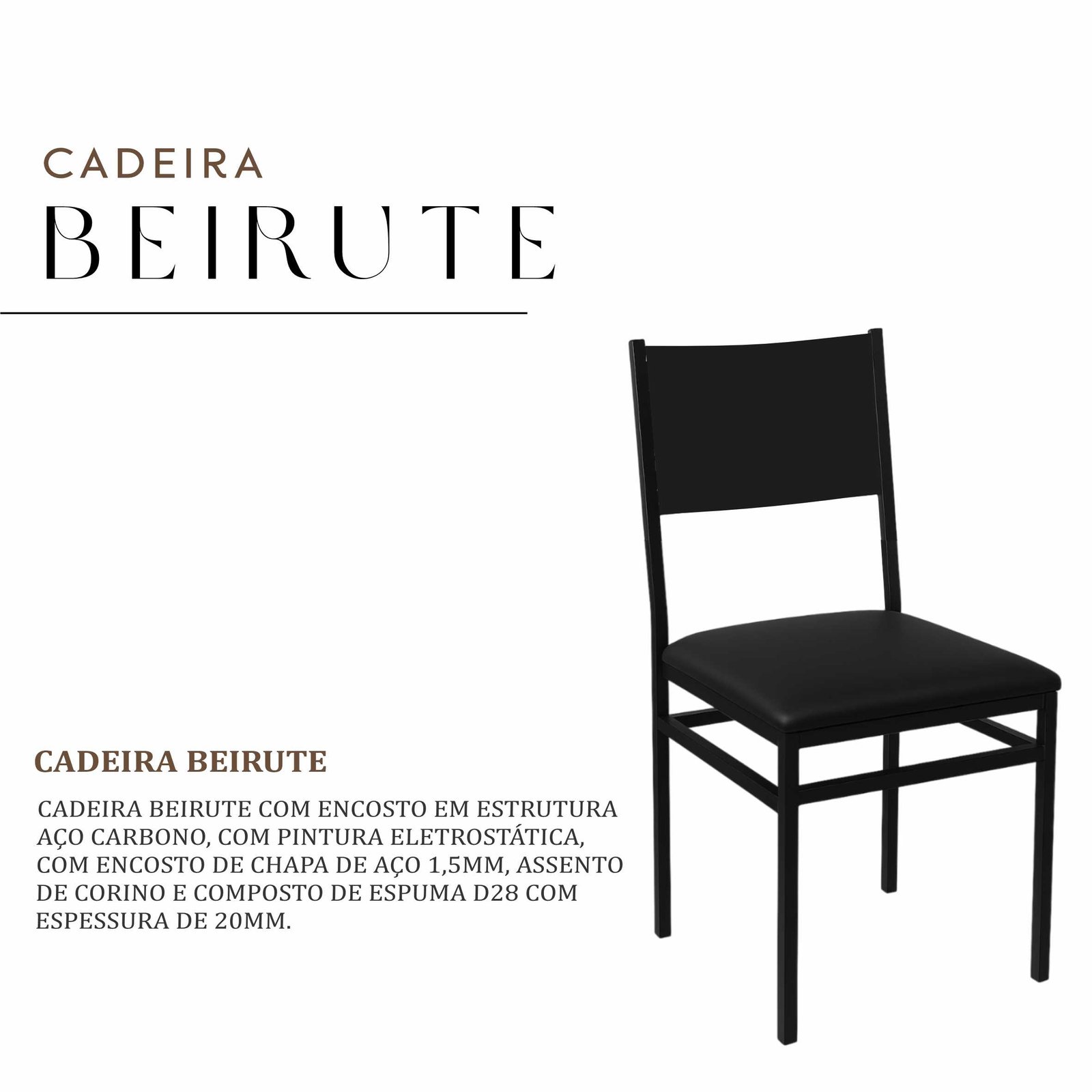 Cadeira Beirute em Aço com pintura Eletrostática Assento em Corino - Imagem 2