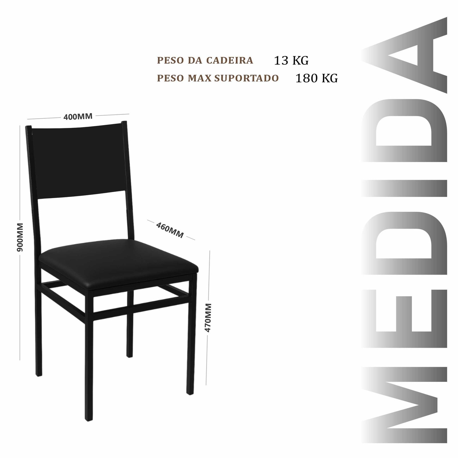 Cadeira Beirute em Aço com pintura Eletrostática Assento em Corino - Imagem 3