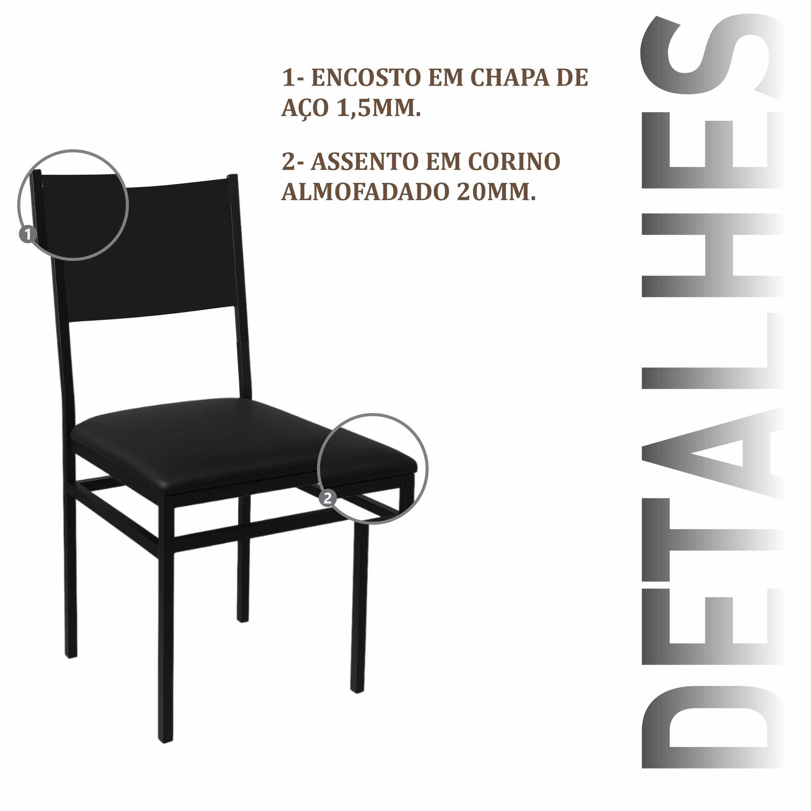 Cadeira Beirute em Aço com pintura Eletrostática Assento em Corino - Imagem 4