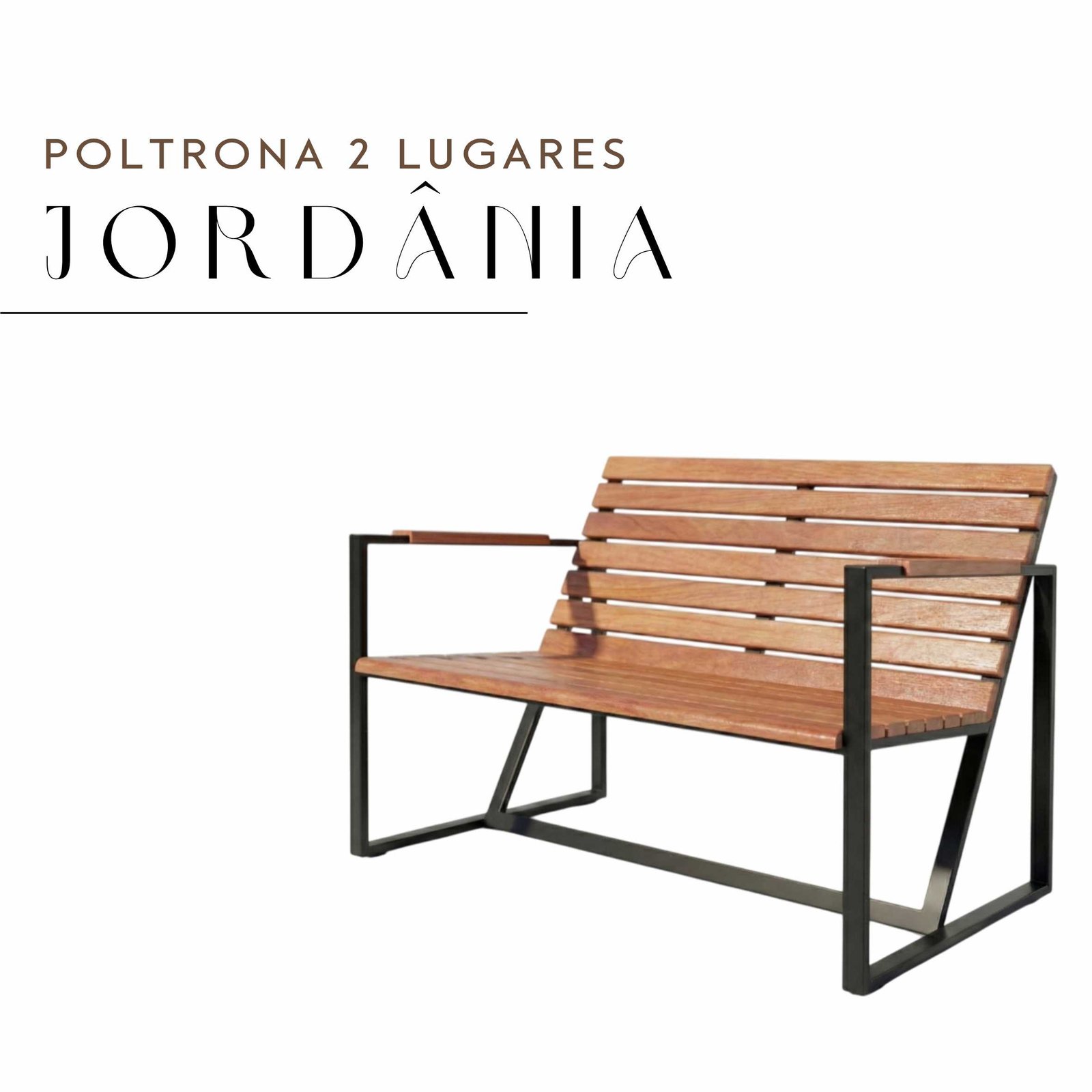 Poltrona Jordânia De 2 Lugares de Aço com Madeira Maciça Rústica de Demolição