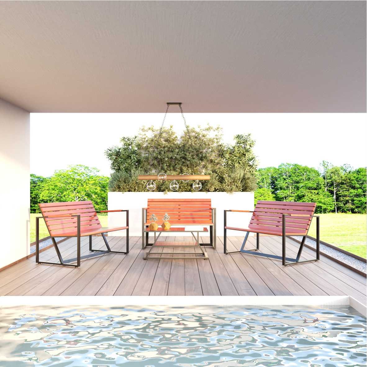 Poltrona Jordânia De 2 Lugares de Aço com Madeira Maciça Rústica de Demolição