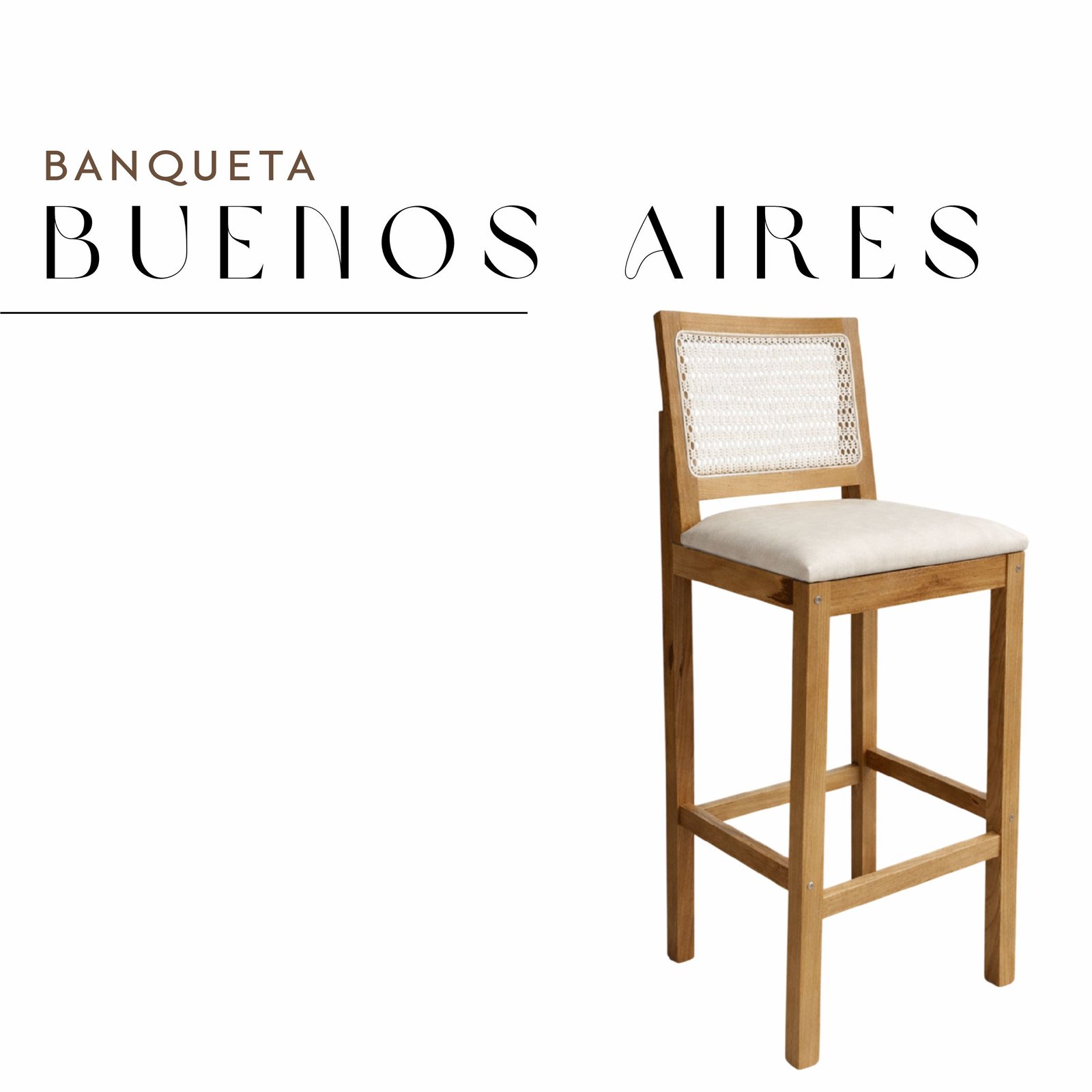 Banqueta Buenos Aires de Courvin com Tela Indiana e Madeira Maciça Rústica de Demolição