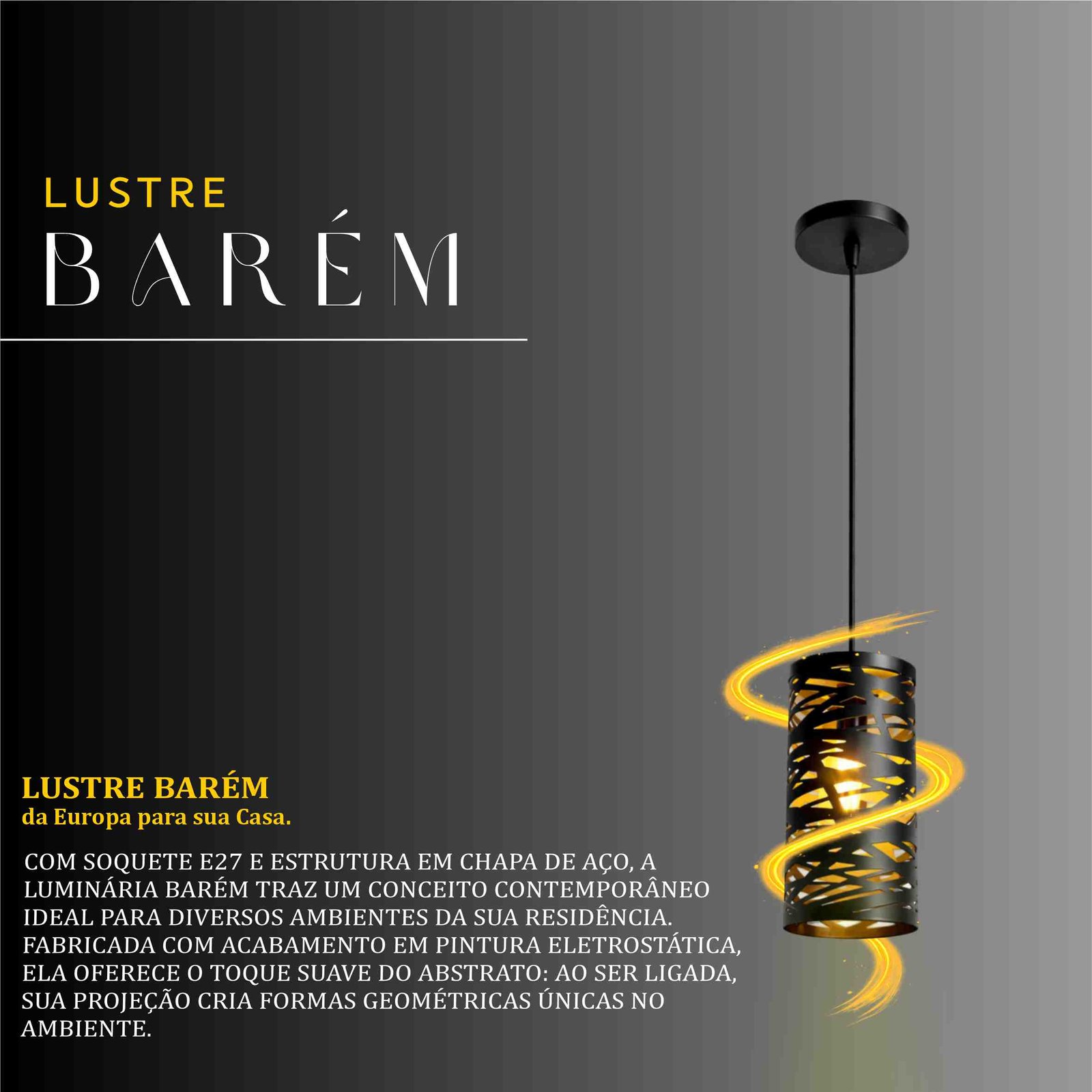 Luminária Lustre Barém de Aço com Soquete E27