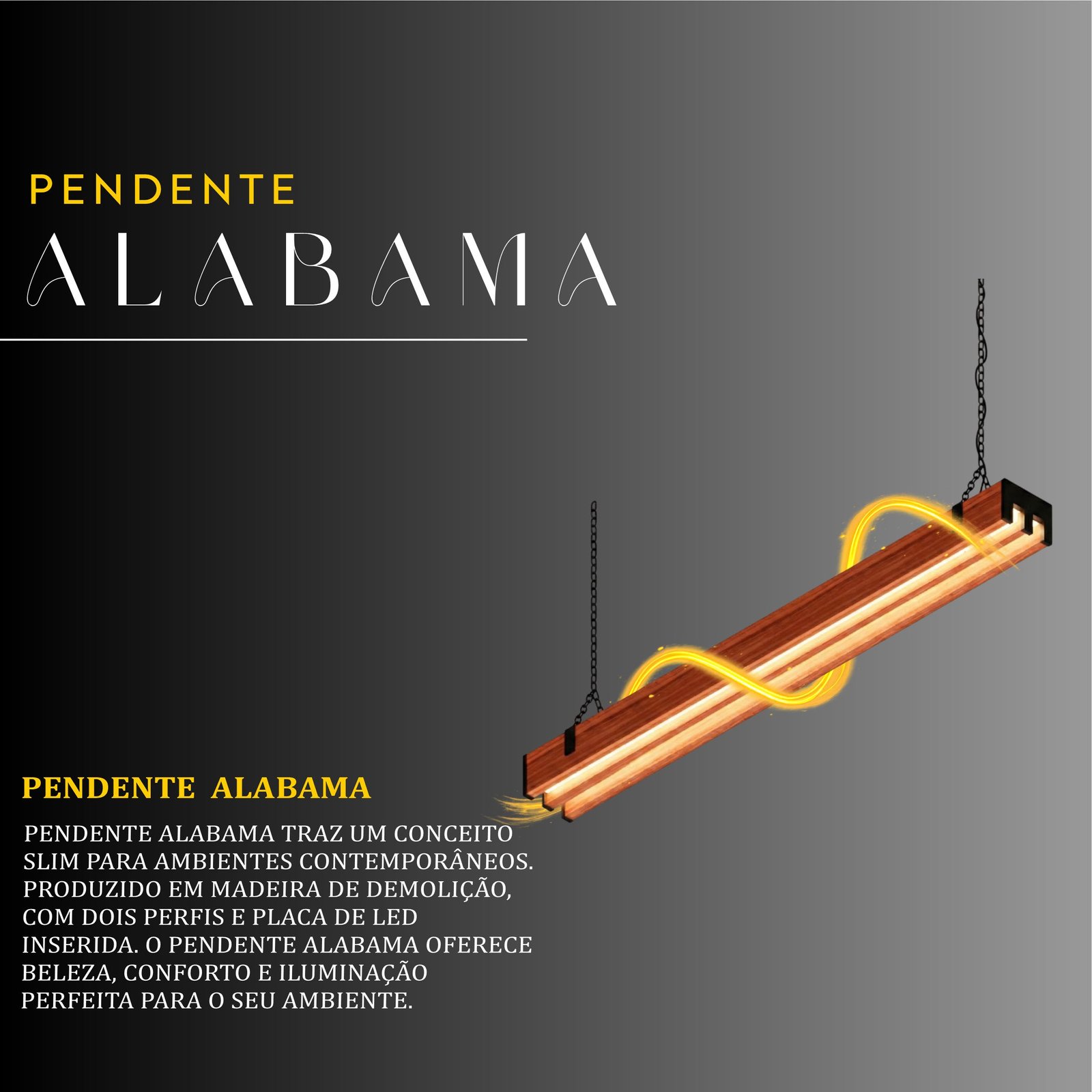 Pendente Alabama 36w 4000lm Bivolt de Madeira Maciça Rústica de Demolição
