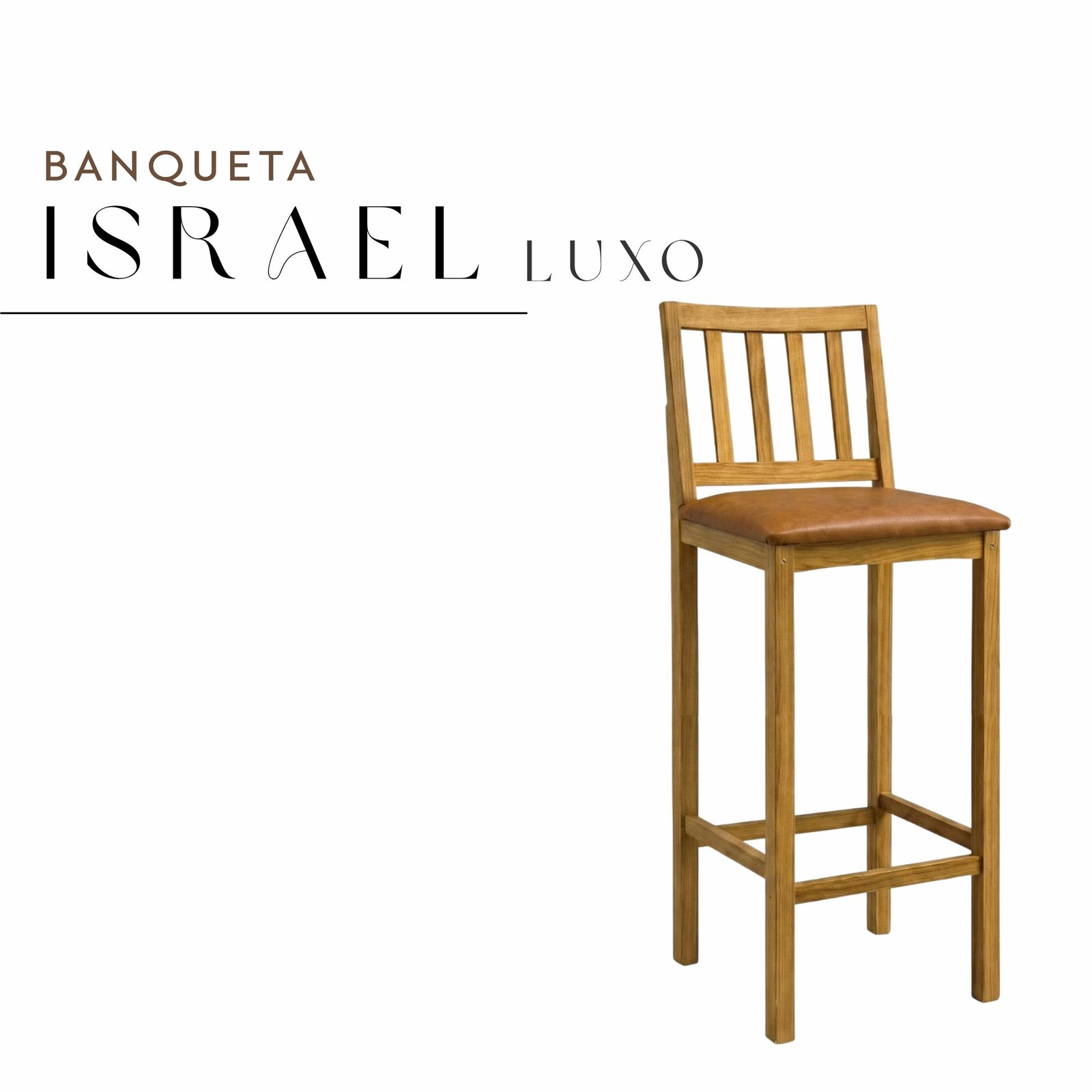 Banqueta Israel Luxo de Courvin e Madeira Maciça Rústica de Demolição