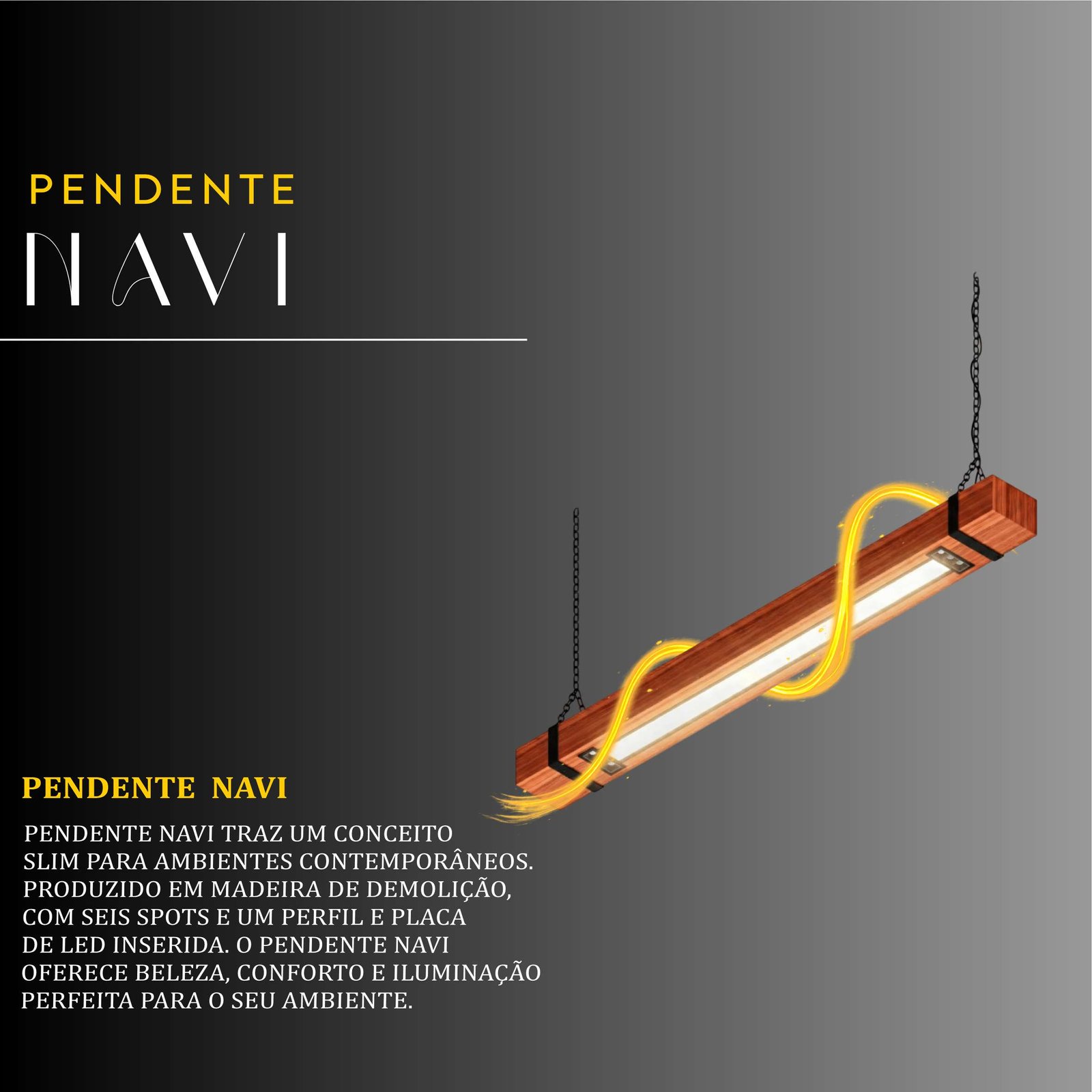 Pendente Led Navi 48w 4800lm Bivolt de Madeira Maciça Rústica de Demolição