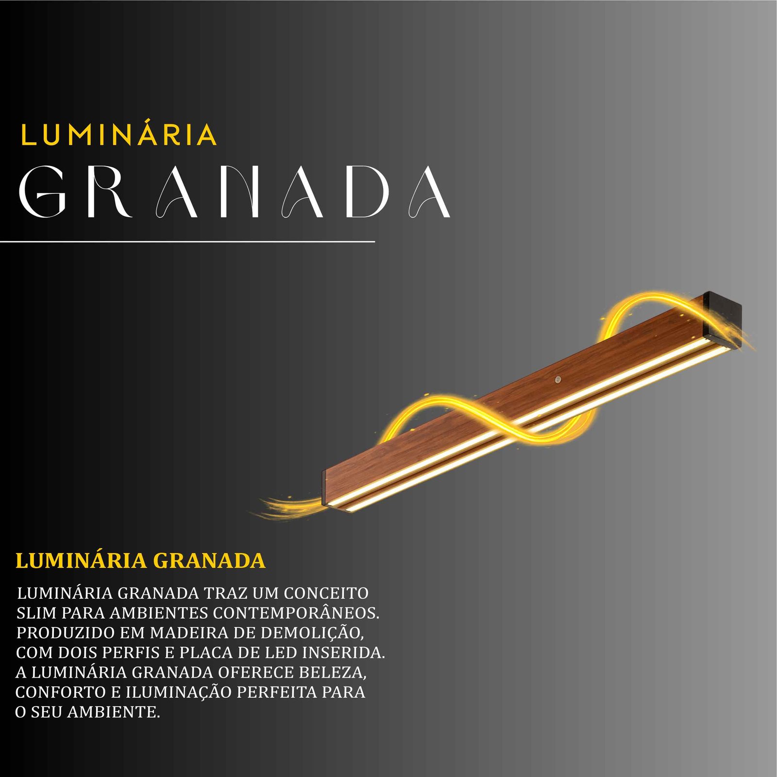 Luminária Led Granada 36w 4000lm Bivolt de Madeira Maciça Rústica de Demolição