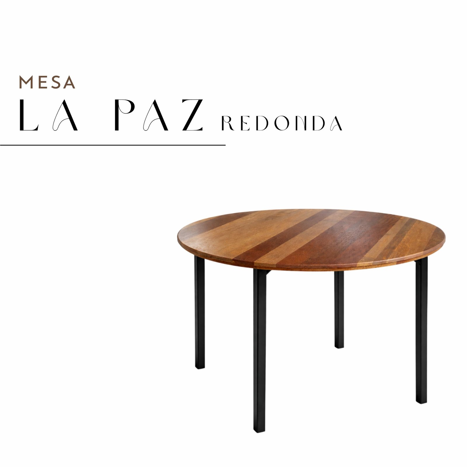 Mesa La Paz Redonda de Aço com Madeira Maciça Rústica de Demolição